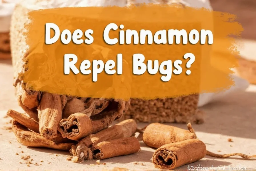 Close-up view of cinnamon sticks and powder arranged around common household pests like ants and mosquitoes