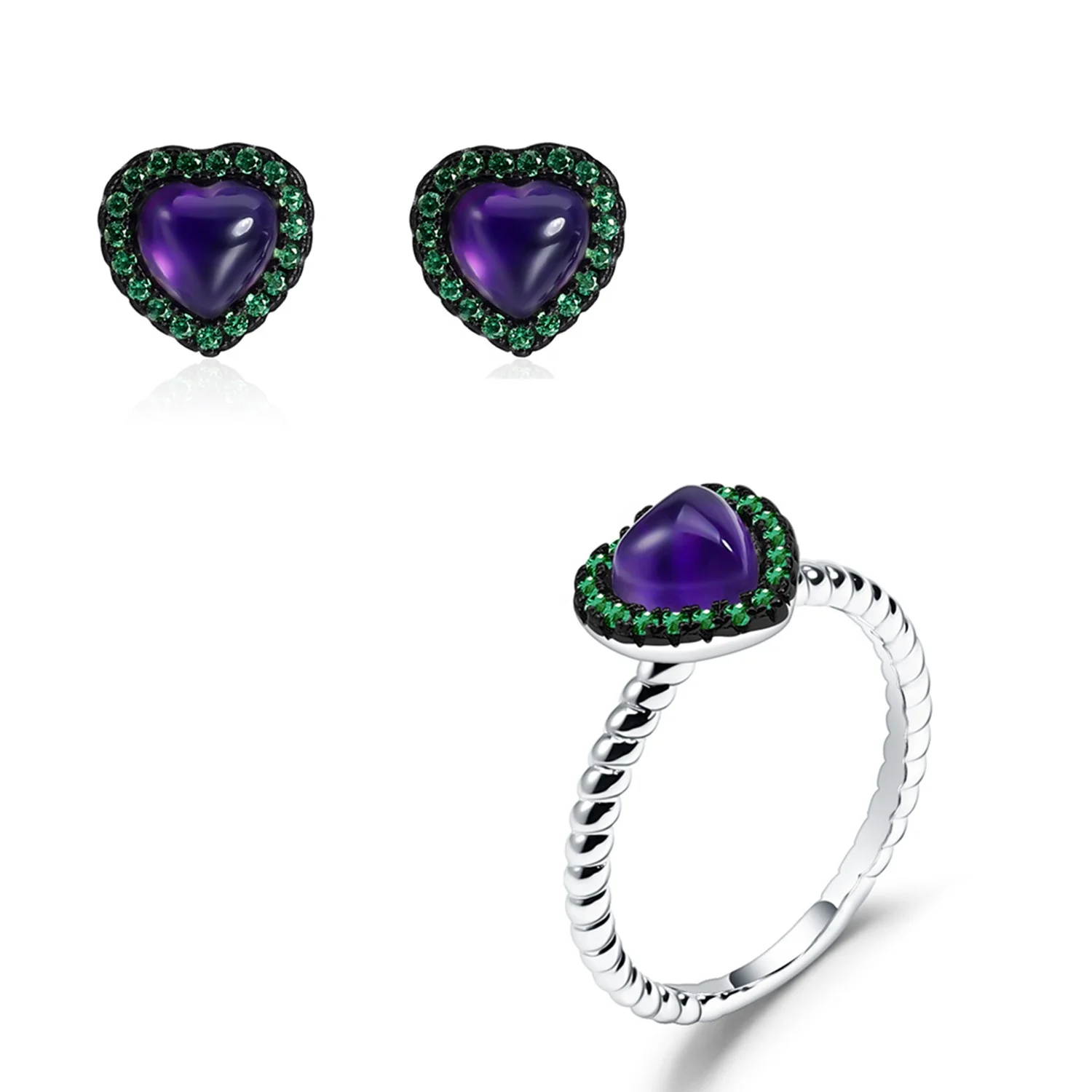 

Abiding Wholesale Amethyst Simple Jewelry Set 925 Sterling Silver Heart Shape Jewelry Sets