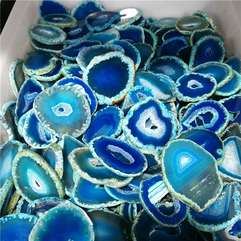 批发天然蓝色玛瑙宽松宝石抛光玛瑙切片用于珠宝制作