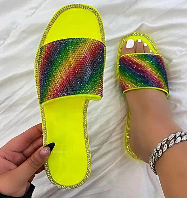 

2021 Spring Women's Diamond Slippers Platform Casual Sandals House Slipper Bright Bandana Sandals Women Summer Sandals
