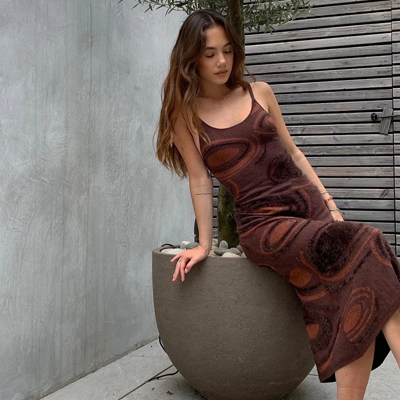 

Sleeveless Color Blocking Midi Knit Dress Cut Out Women Dresses in Towel Materials, As picture