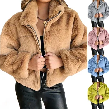 

New arrive winter jacket for ladies solid color woman fuax fur Coat
