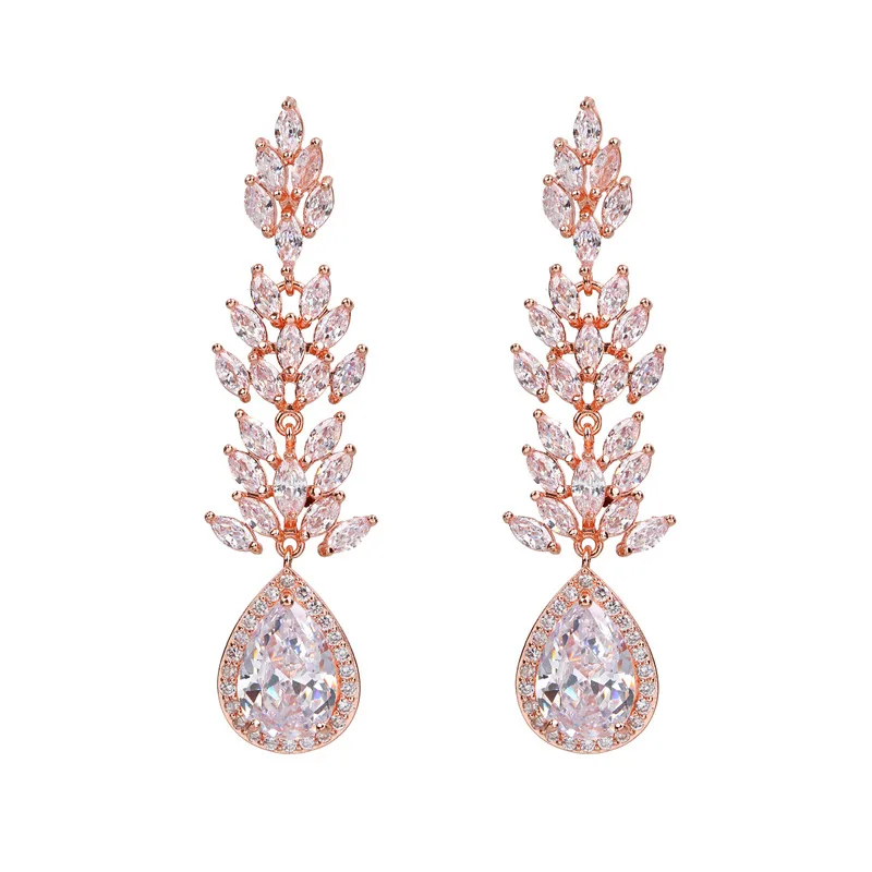 

wholesale Retro exaggerated rose gold three-color electroplated Pendant Drop Earrings wedding earring