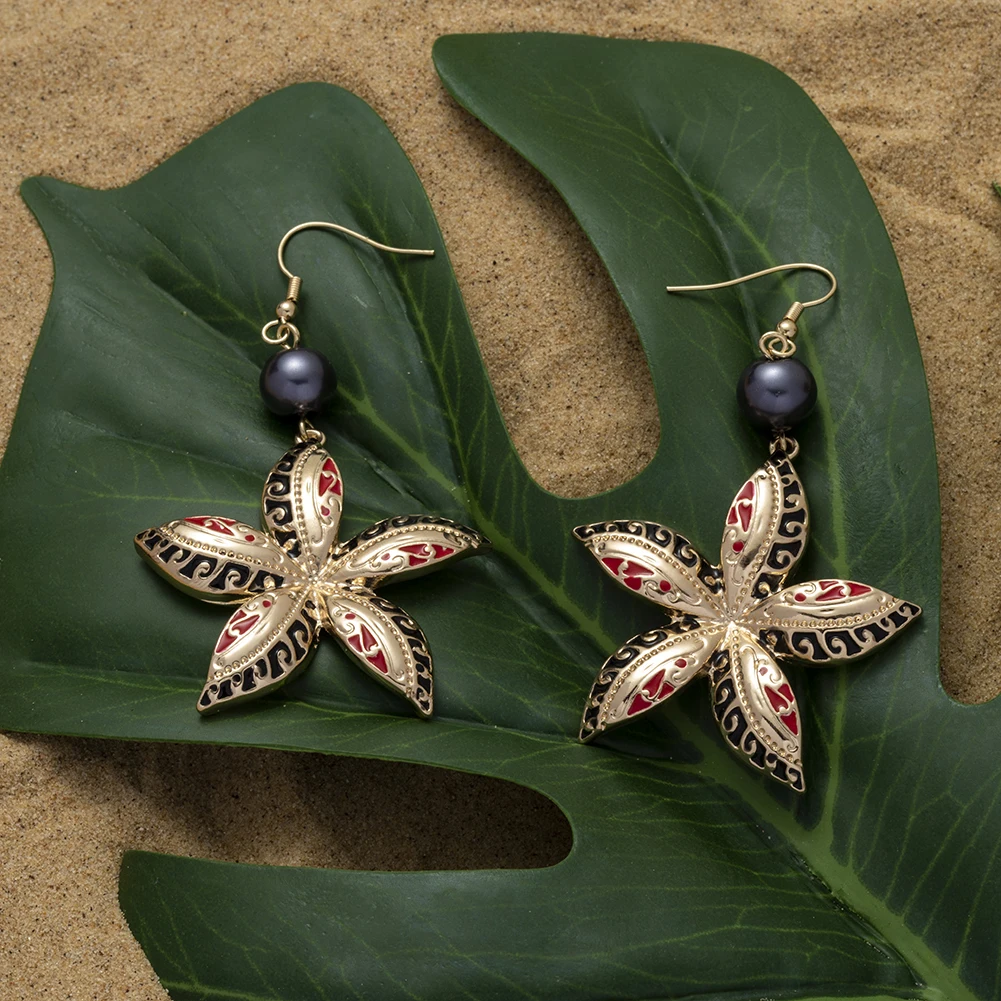 

Cring CoCo Dangle Dropship big pearl set samoan polynesian Jewelry wholesale Flower hawaiian earrings women, 14k gold plated