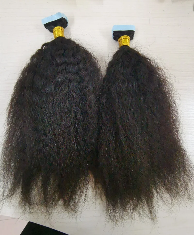 Wholesale Top Quality Kinky Straight Raw Human Hair Extensions Tape Ins