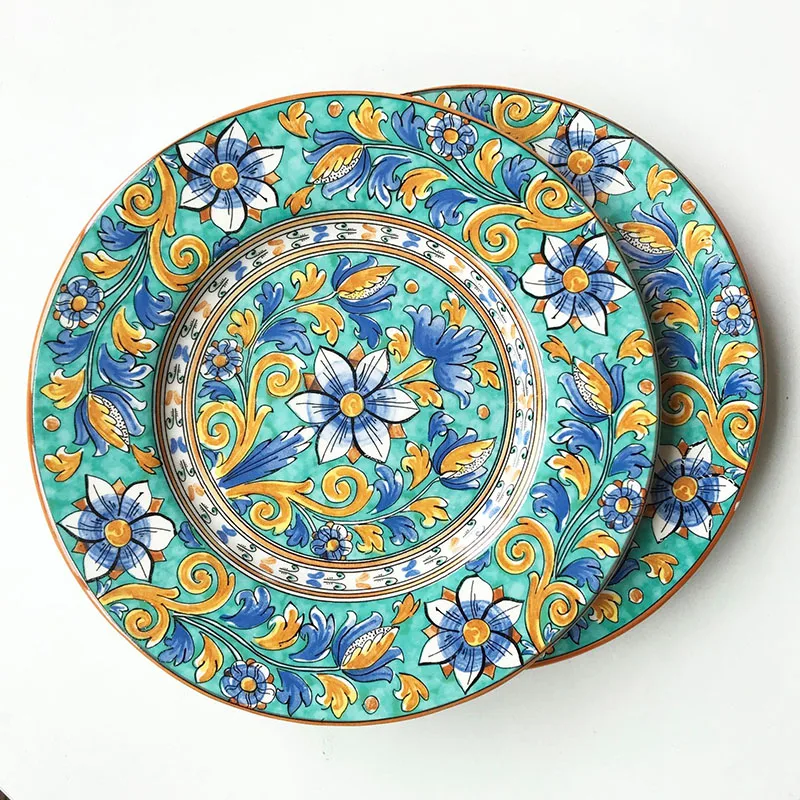 

SOLHUI American Ceramic Vintage Pattern Plate, Porcelain Vintage Serving Dining Plate