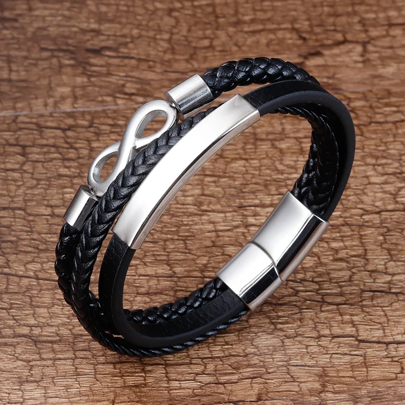 

Duyizhao New Arrival Braided Leather Bracelet Men Stainless Steel Buckle Tube Infinity Leather Bracelets Jewelry