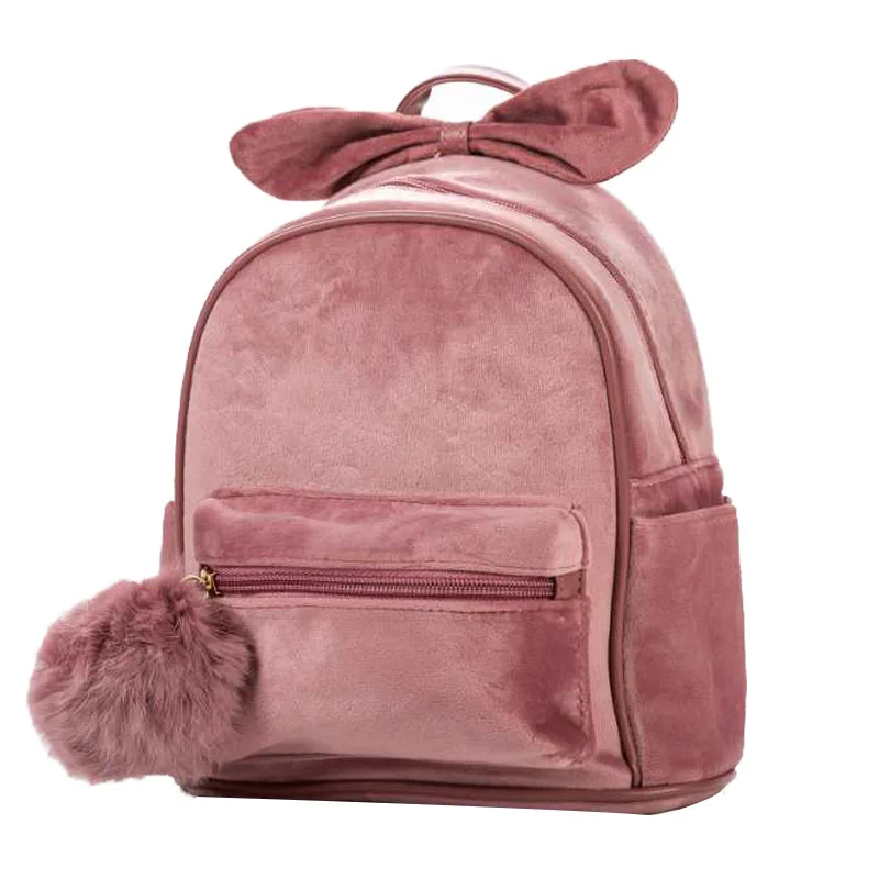 

2021 New Arrival Girls Backpack Fashion Simple Pom pom Bag Cute Pink Black Backpack For kids, Customizable