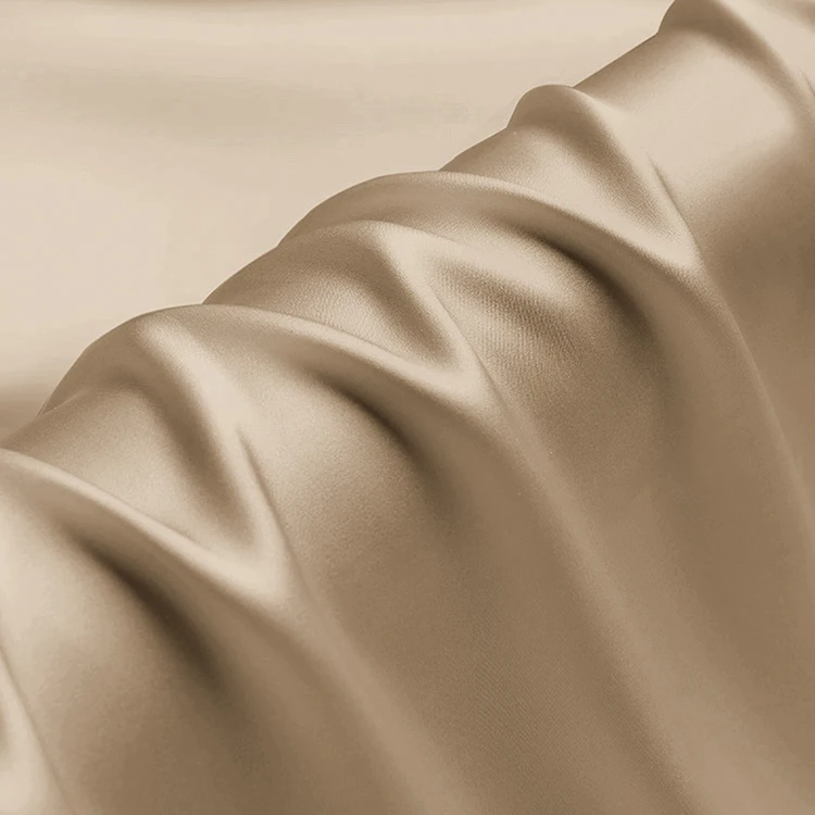 100% Mulberry Silk Woven Charmeuse Satin Fabric Plain Dyed 30mm Width 45'' Heavyweight Breathable Camel Color Dresses Sleepwear