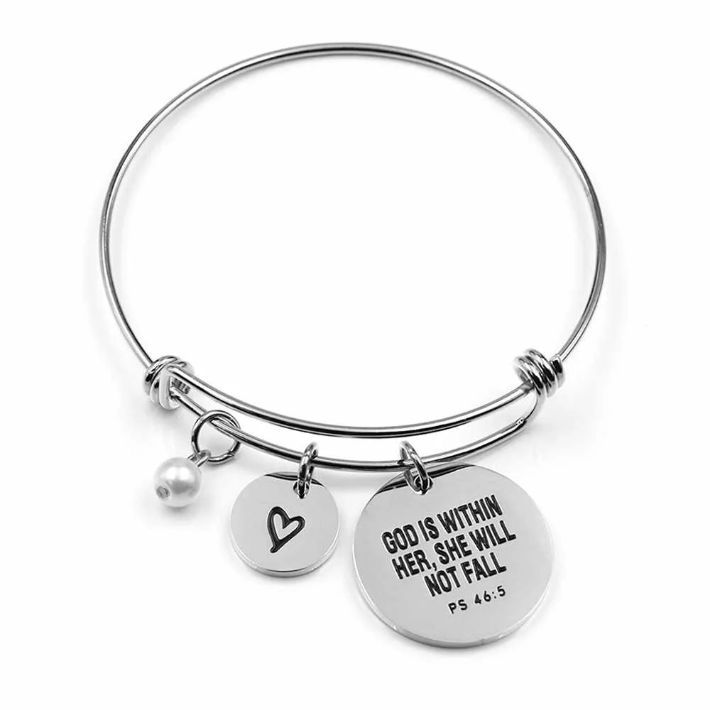 

Bible Verse Bangle Bracelet Stainless Steel Engraved Charm Faith Christian Best Friends Jewelry Gift, Silver color