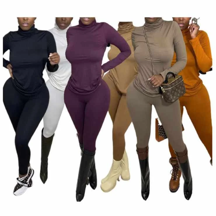 

Pure Color Stretchy Fashion 2 Piece Set Women Winter Clothing Sets Womens Two Piece Pants Set