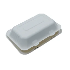 Image of Compostable disposable sugarcane bagasse clamshells 9x6 inch biodegradabler food take out paper pulp boxes