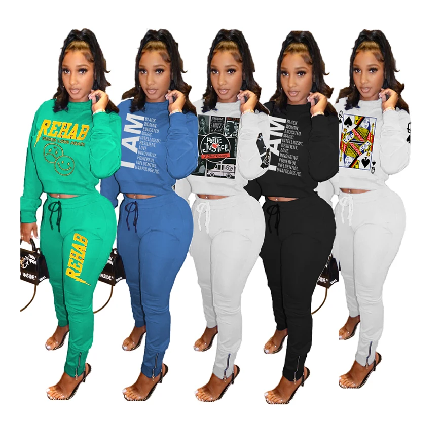 

Plus Size Womens Fall Winter 2020 Clothing Split Hem Pants Cotton Sweat Suits Outfits 2 Piece Sweatsuit 2pc Women Set Joggers, As picture