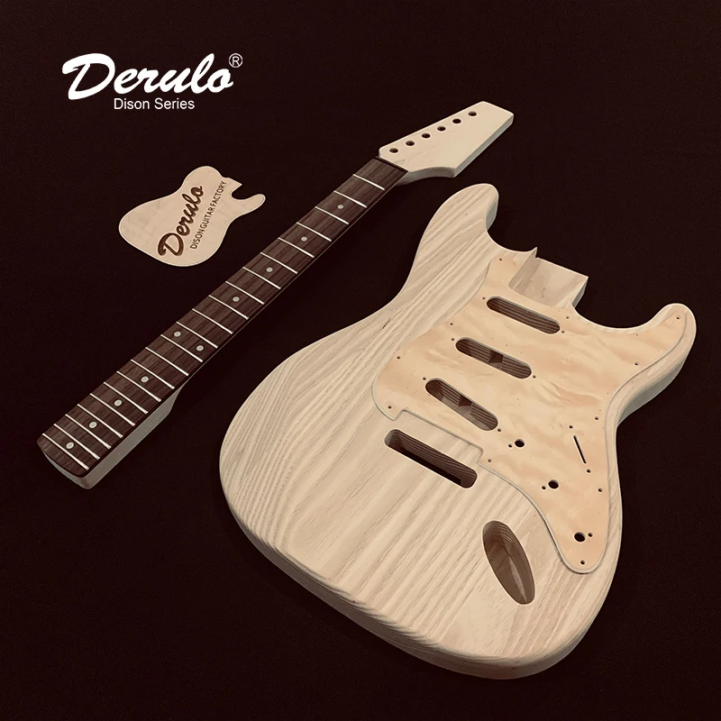 

Derulo High Quality Diy Electric Guitar Kit Unfinished ASH body CanadaMaple Neck Rosewood Fretboard ST type OEM Classic Guitar