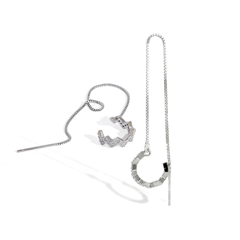 HED318 Womens Fashion 925 Solid Sterling Silver Wire Threader Earring  Wavy Zircon Hoop Drop Earrings for Young Girls Teen Gift