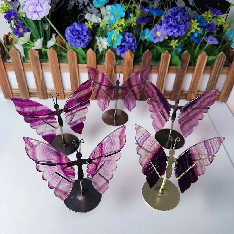 Natural Healing Stones Crystals Gemstone Butterfly Wing Carving Wholesale Polished Fluorite Crystal Butterfly for Decoration