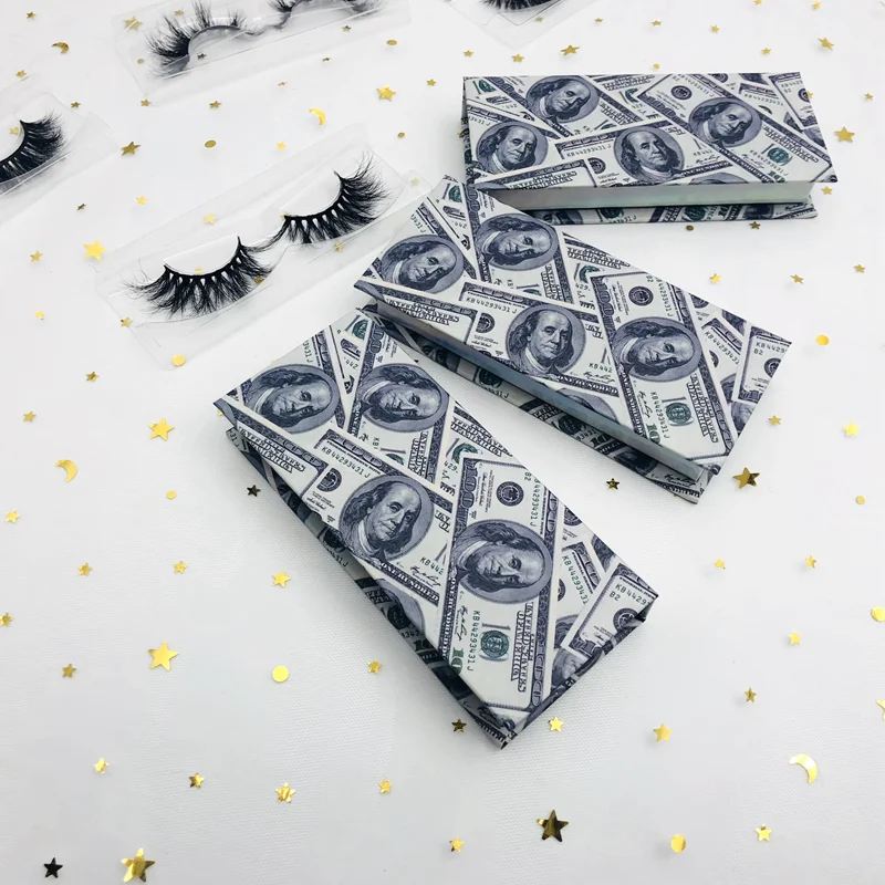 

Eyelash vendor customized lashes box packaging 3d 5d 25mm mink lash money lashbox, Natural black mink eyelashes