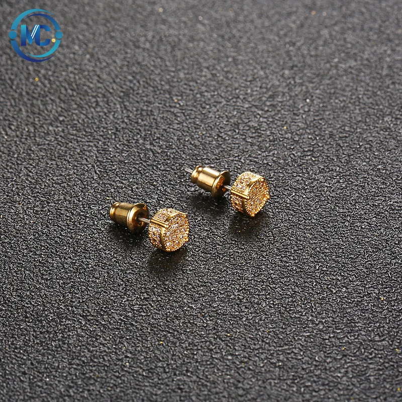 

2021 New arrivals cz diamond round fashion Zircon gold plated earrings