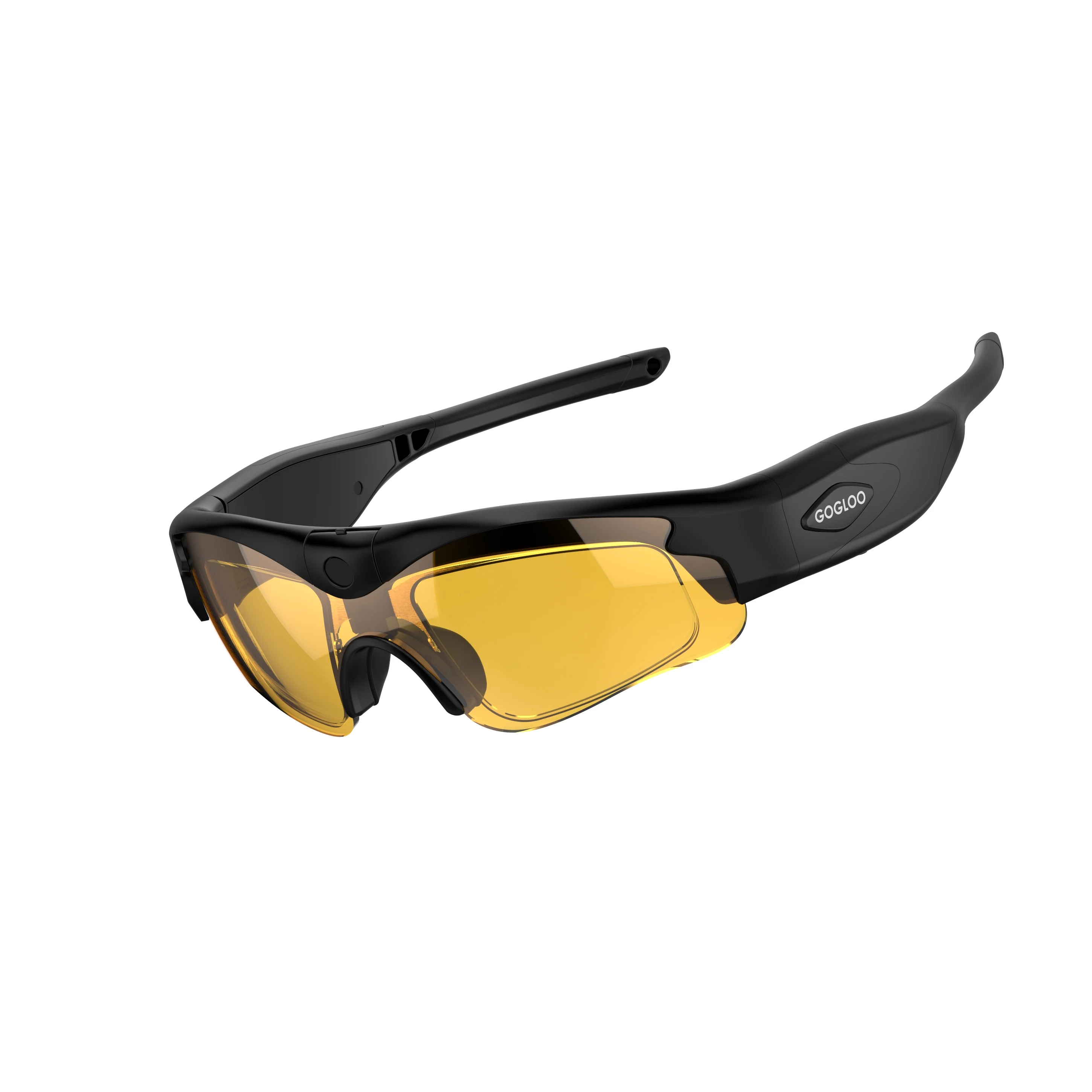 

Gogloo E7 High performance 1080P wifi camera glasses for Racing sports ( with Tiltable camera, color: black and amber yellow)