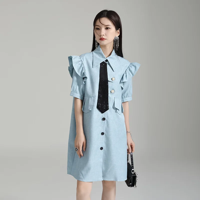 

Western Style Puff Sleeve Bandeau Lady Fashion Design Women Dress Vintage Ruffle Puff Sleeve Tie Dress Women's Summer