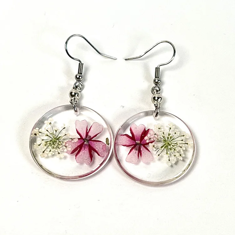 

Custom Real Pressed Flower Earrings Resin Jewelry Transparent Beauty Cherry Blossom Dried Flower Earring For Girl