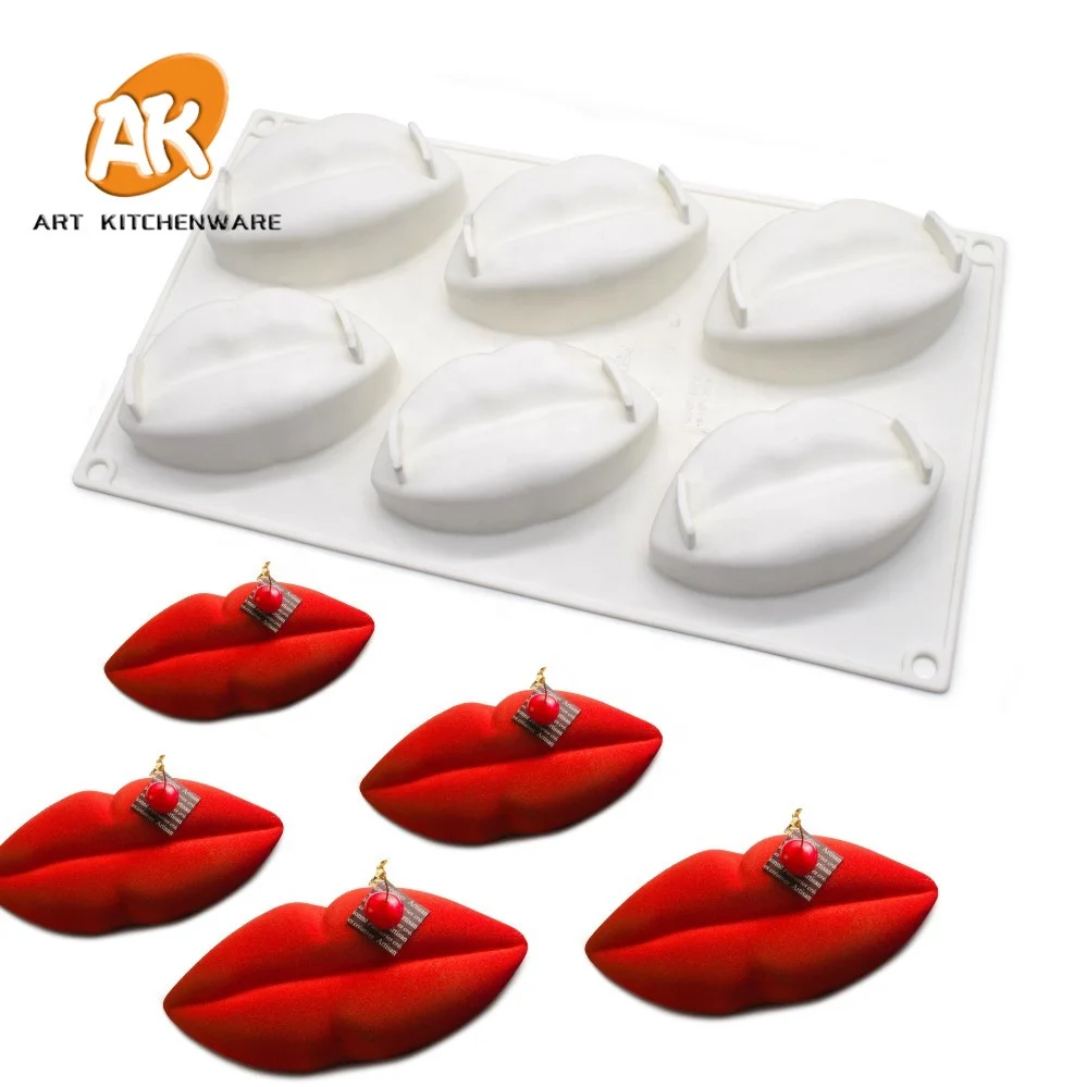 

AK 6cavities Lip 3D Silicone Mould for Valentine's Day Mousse Molds Cake Decorating Tools for Bakery DIY Soap Molds MC-38, White or random