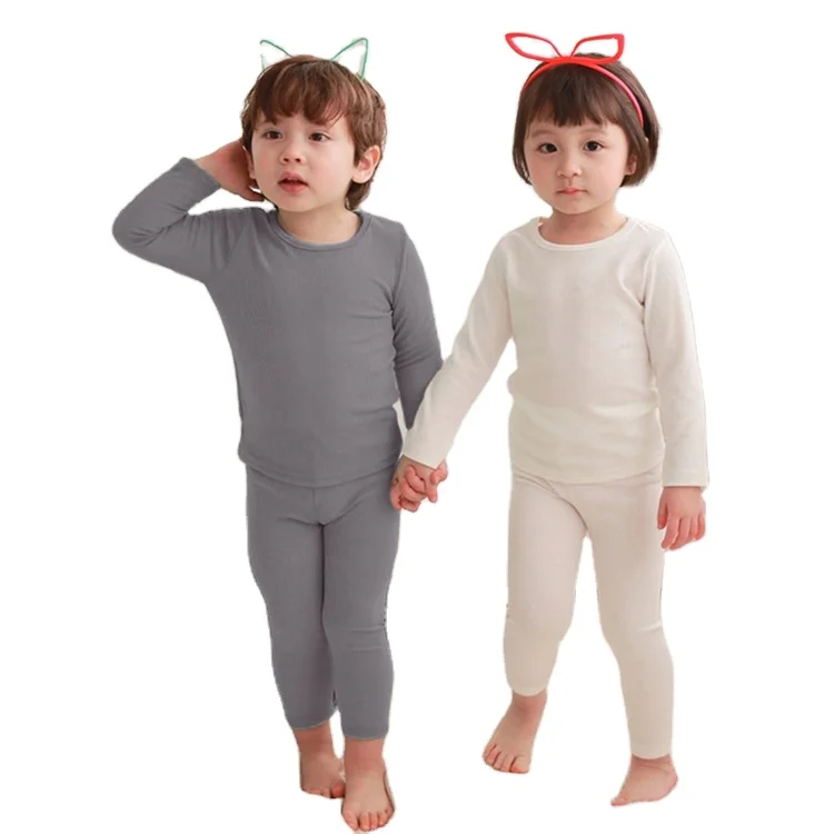 

children plain cotton pajamas kids cotton loungewear sets girls boys long sleeves sleepwear