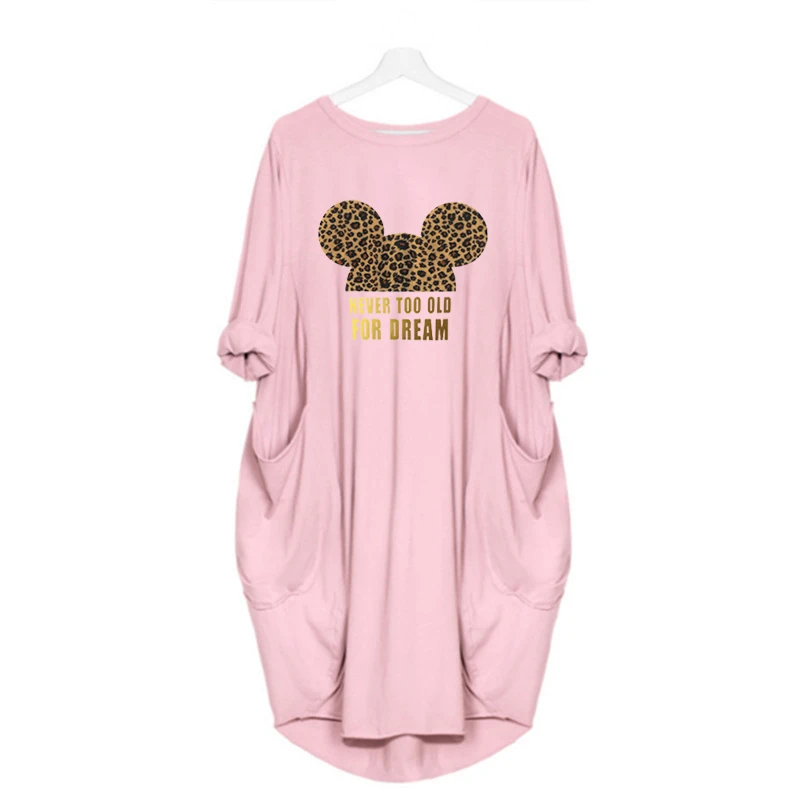 

Womens Pocket Loose Franterd Ladies Plus Size Casual Long Tops long-sleeved girl crew neck knee length woman dress summer 2018