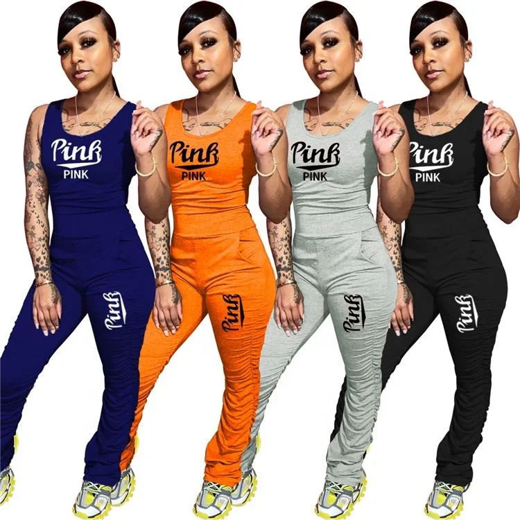 

Casual Female Fitness Rompers Letter Print Sleeveless Summer One Piece Sport Women Stacked Jumpsuits, Picture