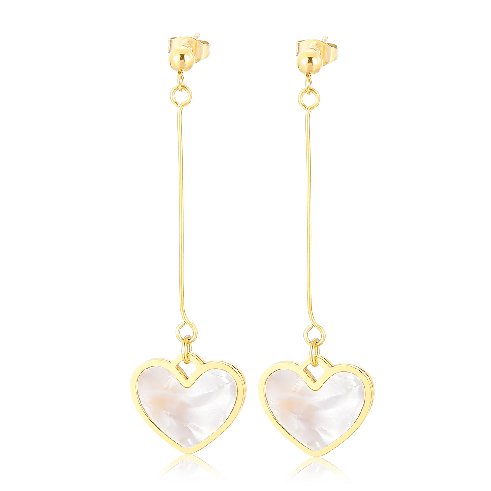 

Fashion Cute Long Chain Heart Hoop Shell Stainless Steel Earrings For Women, Silver/gold/rose gold