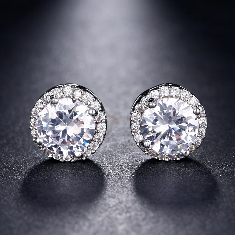 

EMMAYA Women's Silver-color Gold CZ Stone Pierced Stud Earrings Round Shape Small Earring Jewelry Charms