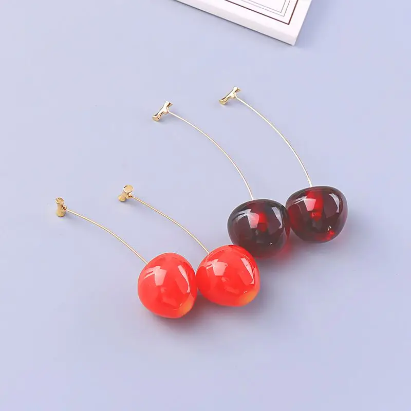 

Attractive Red Acrylic Cherry Fruit Earring
