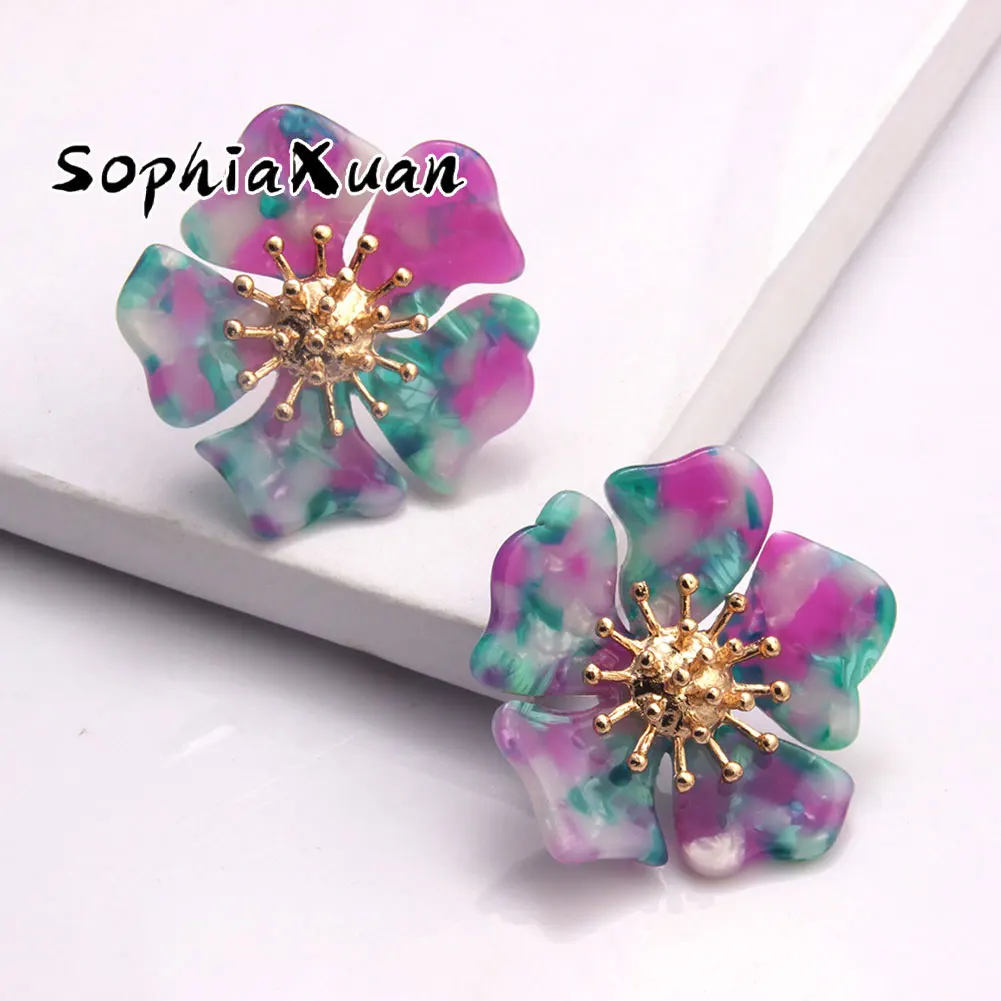 

SophiaXuan Alloy resin flower leopard pattern wave point Earrings acetic acid retro acrylic earrings wholesale hawaiian jewelry, Picture shows