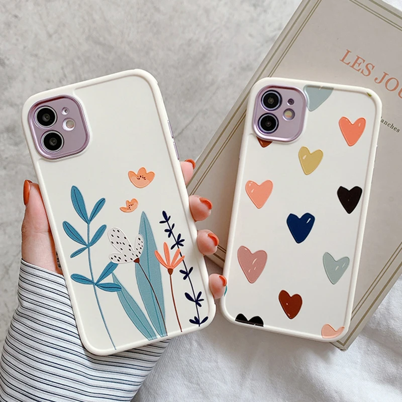 

For Apple iPhone 13 12 Pro Case Heart Flowers Phone Case For iPhone 12Mini 11Pro Max 8 7 Plus XS Max XR Marble TPU Bumper Cover