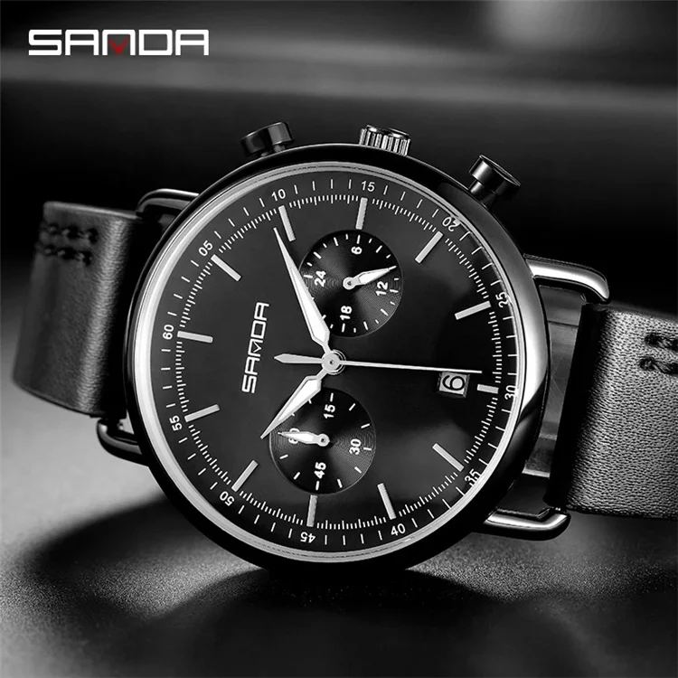 

SANDA Business Men's Watches Top Brand Luxury Men Leather Strap Quartz Watch Calendar Women Sports Wristwatch