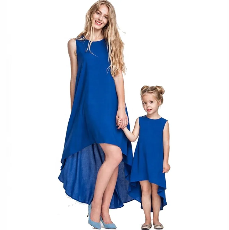 

SADI maxi women blue party frock family matching mommy and me outfits sleeveless blue tail girl skirt mother daughter dresses