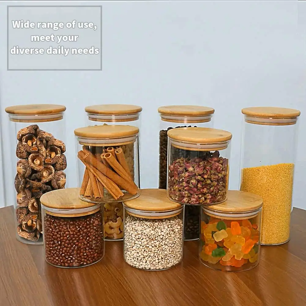LULA ECO FRIENDLY Glass Food Storage Jars with Airtight Bamboo Lids Honey Jam Candy Jar Kitchen Sugar Canisters