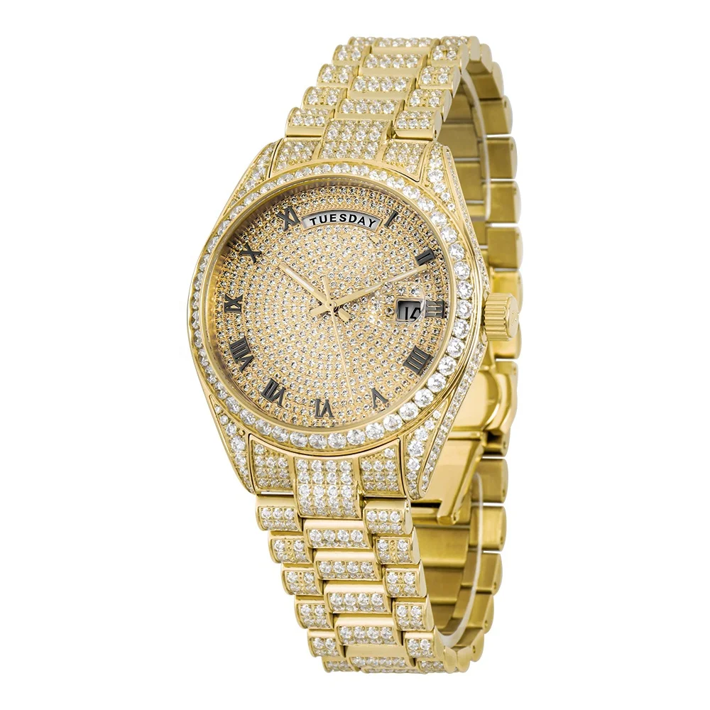 

18K Gold Watch Luxury Business Men Watch CNC CZ Diamonds Iced Out Watch
