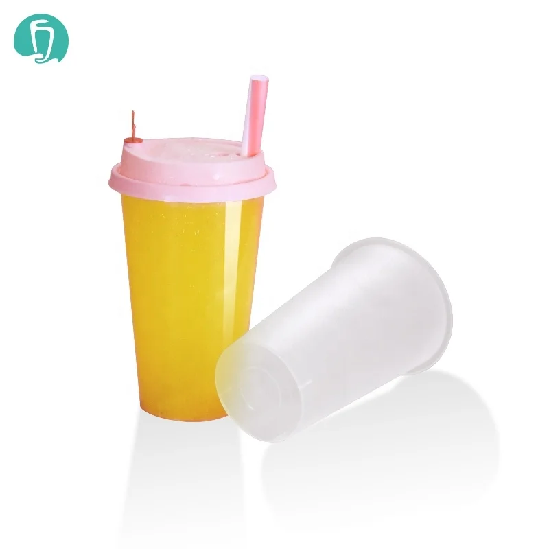 
520ml 16oz print logo injection cold hot drink pp disposable custom clear plastic cup with lids 
