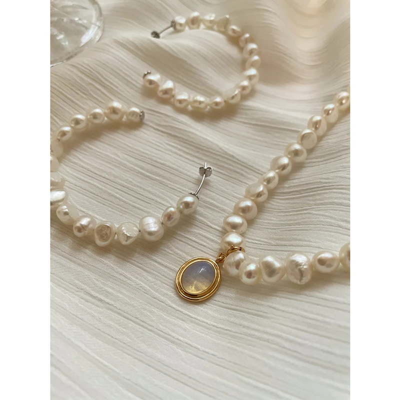 Moonstone Natural Freshwater Pearl Necklace Irregular Beaded Baroque Pearl Necklace Women Minimalist Sterling Silver 925 Jewelry