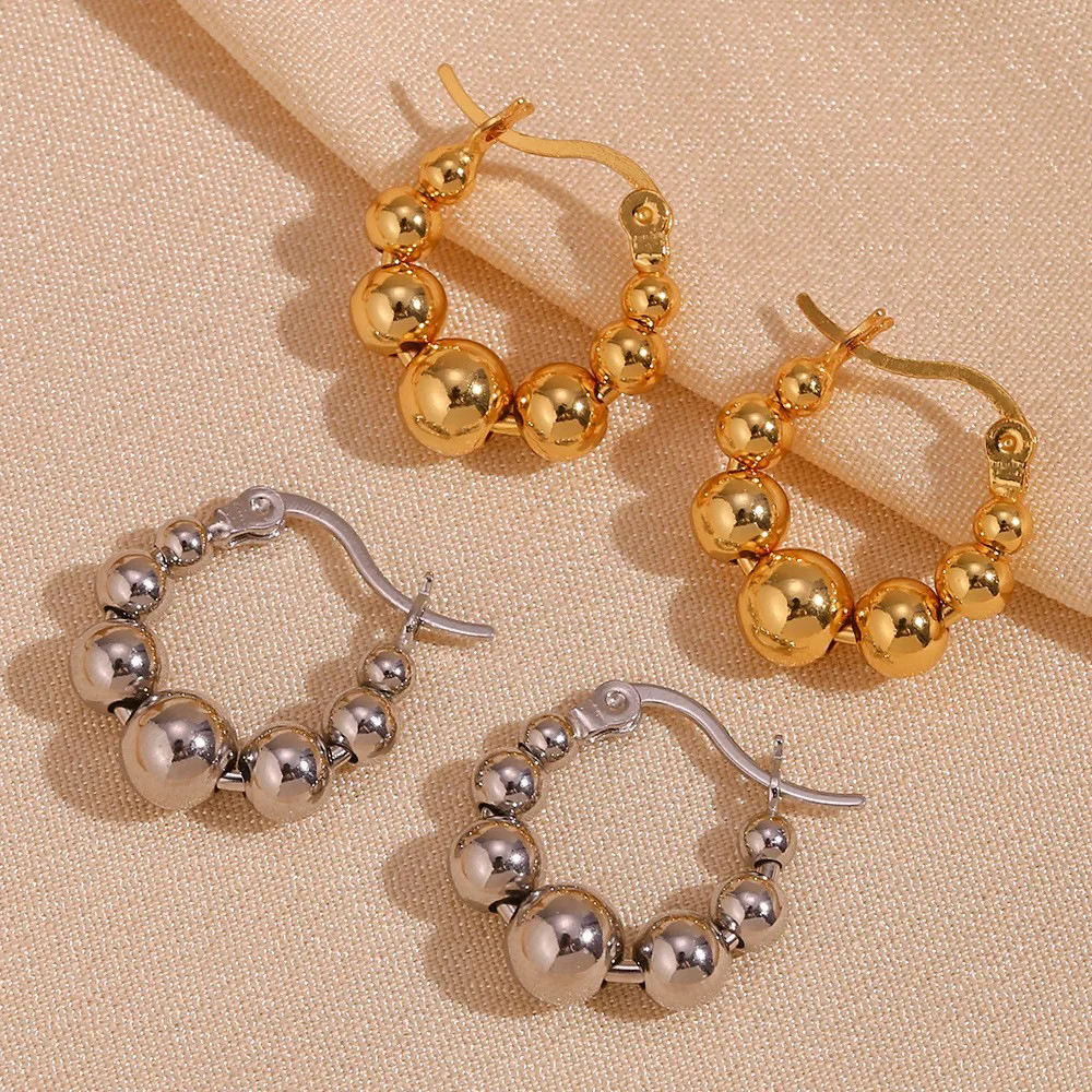 

316L Stainless Steel Jewelry Earrings 18K Gold Plated Hoop Earrings Stainless Steel Beads Earrings For Women