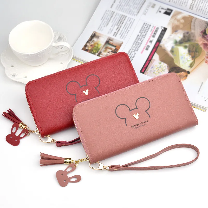 

Mickey mouse lady long zipper tassel key coin purse student waterproof women hand purse wallet, Customized color