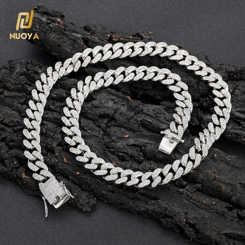 NUOYA Trendy Rapper Jewelry Iced Out Diamond 12mm Cuban Link Chain Necklace 18K Cold Plated necklace for Men Customizable Logo