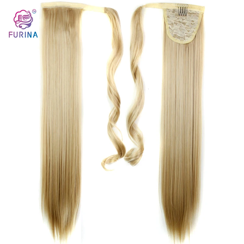 

White women Synthetic 24inch straight 613# wrap around ponytails Clip In Hair Extensions, Pure colors are available