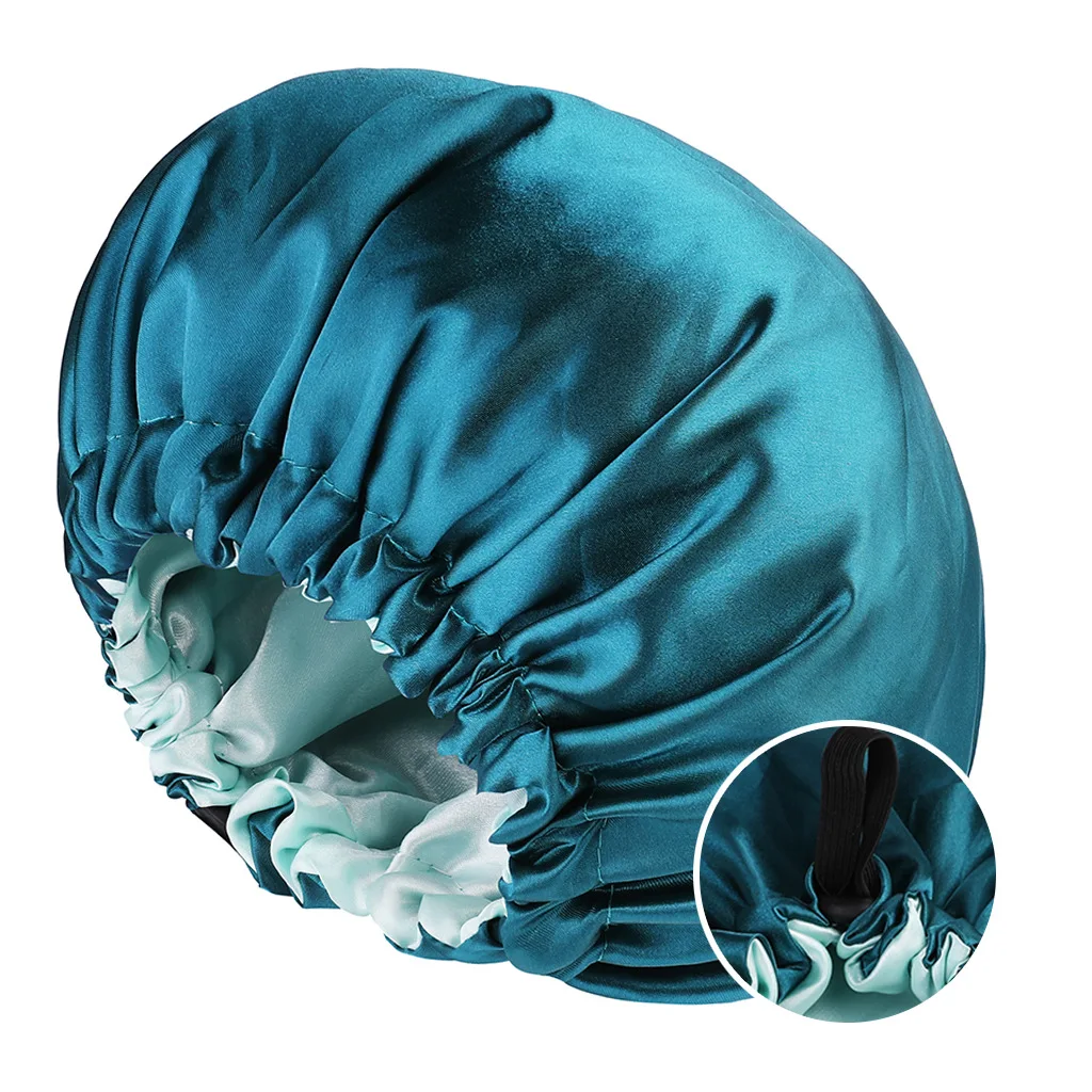 

Women Silk Night Sleep Hats Double Layer Head Cover Custom Shower Cap Custom Sleeping Cap Adjustable Silk Satin Bonnet