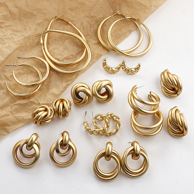 

Gold Color Earrings Multiple Trendy Round Geometric Drop Statement Earrings Women, Picture shows