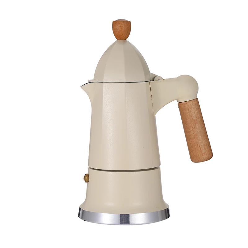

EU Standard Anti-corrosion Durable Mini Coffee Maker Aluminum Moka Pot, Beige
