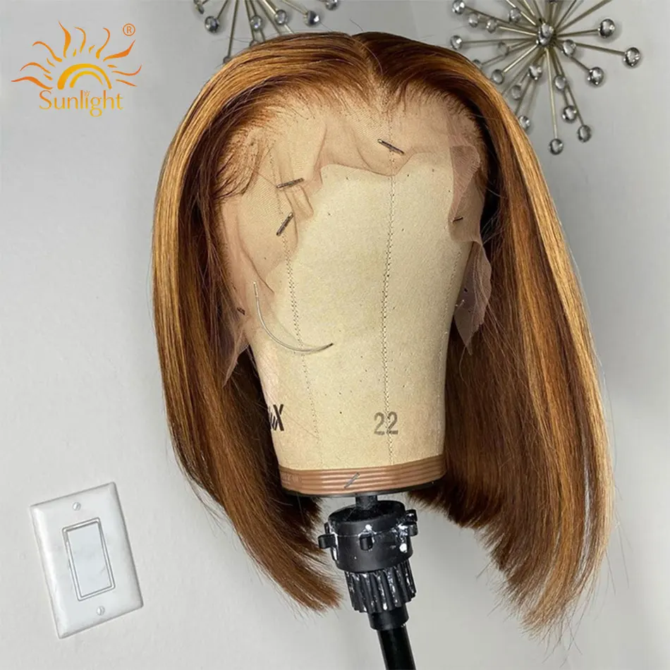 

Ombre Human Hair Wigs 4/27 Highlight Color short bob Human Hair Wig 150 Density Brazilian 13x4 Straight hair wig