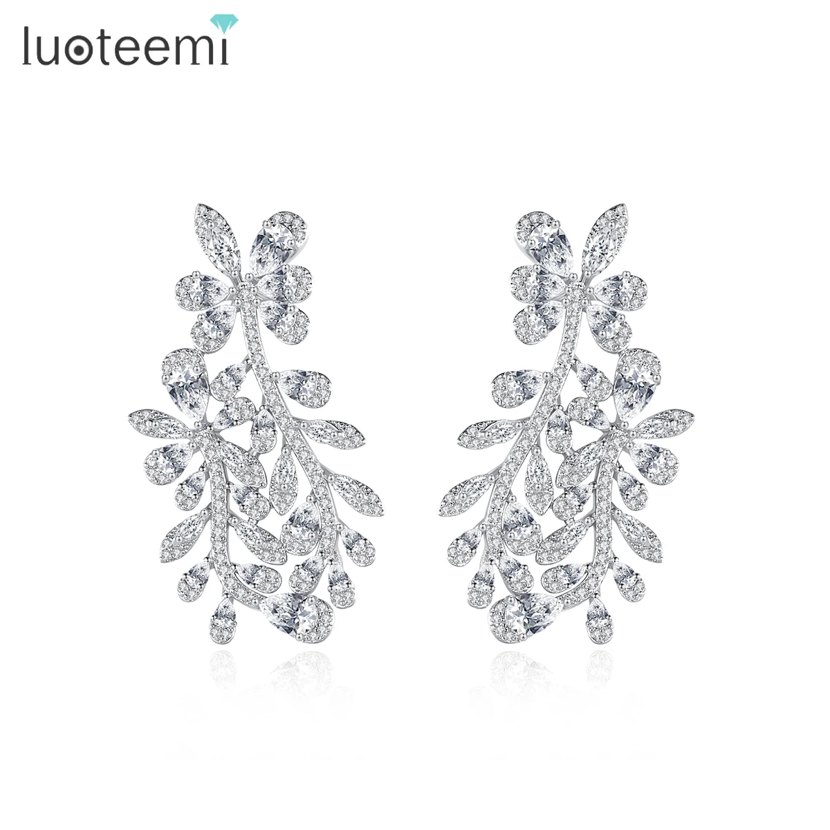 LUOTEEMI Fashion Designer Bride Wedding Zirconia Earing Stud Bridal Cubic Luxury Jewelry Elegant Earrings
