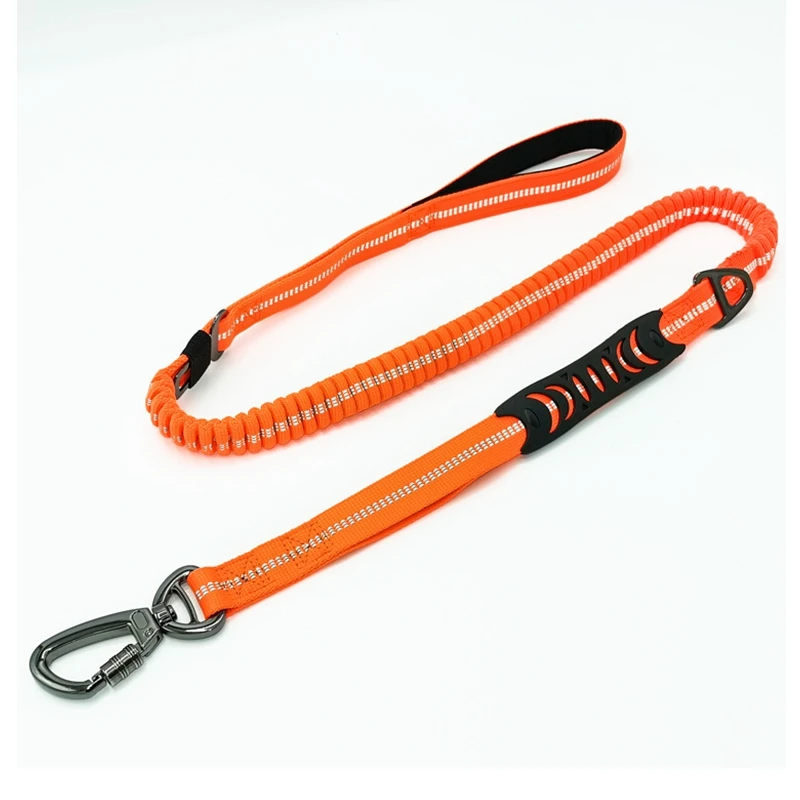 

Wholesale Highly Reflective Threads and Bungee Buffer Pet Leash and Padded Handle 6FT Strong Nylon Dog Leash, Black/orange